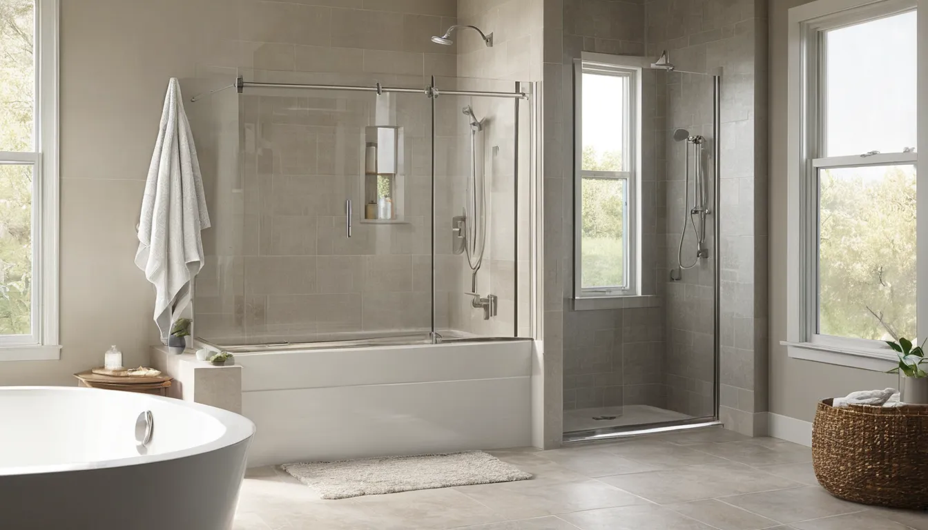 A bright, newly converted walk-in shower with a low step and grab bar in a Rittman home