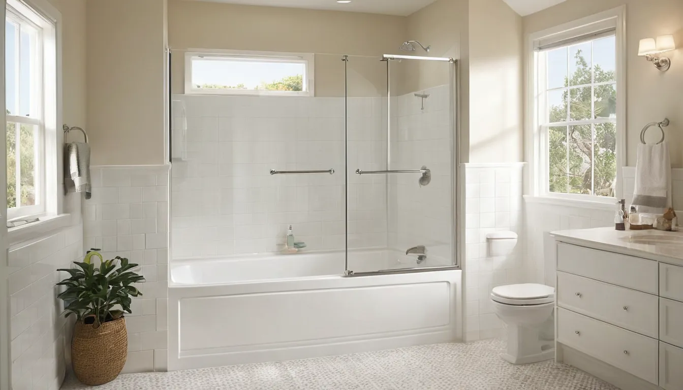 Friendly homeowner smiling beside a walk-in tub in a bright bathroom in Rittman